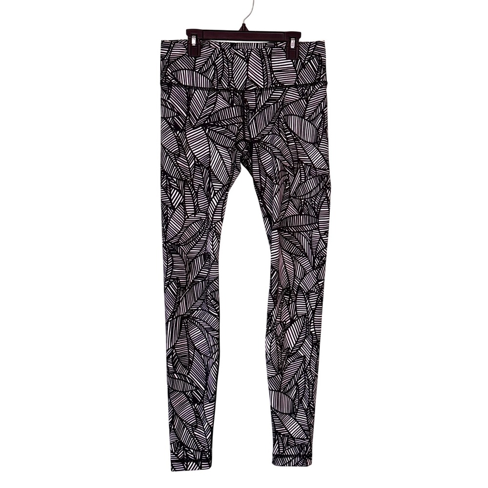 Lululemon Wunder Under‎ High Rise Leggings Banana Leaf Print Black White Size 8